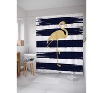 Штора (занавеска) для ванной JoyArty "Золотой фламинго" из сатена, 180х200 см с крючками, sc_5232