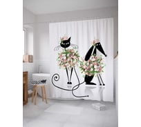 Штора (занавеска) для ванной JoyArty "Цветочные питомцы" из сатена, 180х200 см с крючками, sc_9732