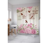 Штора (занавеска) для ванной JoyArty "Сад с птичьими клетками" из сатена, 180х200 см с крючками, sc_7151