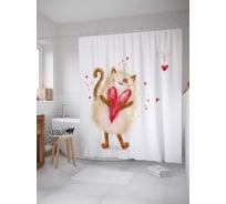 Штора (занавеска) для ванной JoyArty "С любовью от котика" из сатена, 180х200 см с крючками, sc_91956
