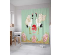 Штора (занавеска) для ванной JoyArty "Японский журавль" из сатена, 180х200 см с крючками, sc_59497