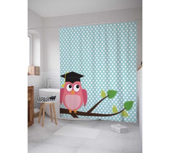 Штора (занавеска) для ванной JoyArty "Совиная мудрость" из сатена, 180х200 см с крючками, sc_4606 1