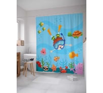 Штора (занавеска) для ванной JoyArty "Подводный мир" из сатена, 180х200 см с крючками, sc_61345