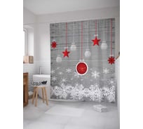 Штора (занавеска) для ванной JoyArty "Новогодние узоры" из сатена, 180х200 см с крючками, sc_5654