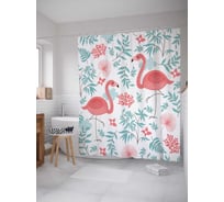 Штора (занавеска) для ванной JoyArty "Осторожные фламинго" из сатена, 180х200 см с крючками, sc_5859