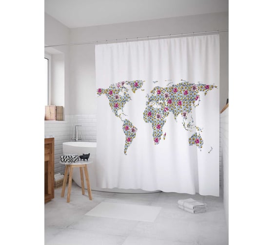 Штора (занавеска) для ванной JoyArty "Цветочная карта" из сатена, 180х200 см с крючками, sc_5322 1