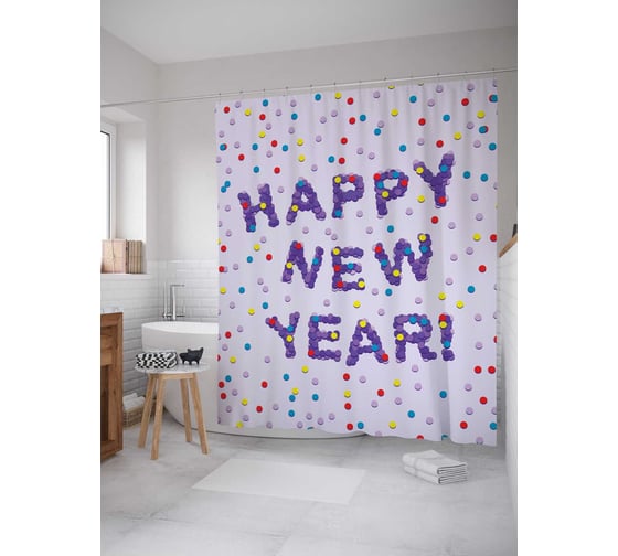 Штора (занавеска) для ванной JoyArty "Счастья в новом году" из сатена, 180х200 см sc_378918 1
