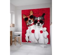 Штора (занавеска) для ванной JoyArty "Сладка парочка песиков" из сатена, 180х200 см с крючками, sc_92006