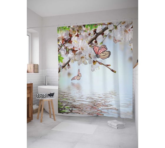 Штора (занавеска) для ванной JoyArty "Бассейн для бабочек" из сатена, 180х200 см с крючками, sc_7152 1