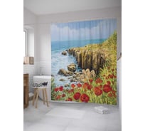 Штора (занавеска) для ванной JoyArty "Скальные морские цветы" из сатена, 180х200 см с крючками, sc_9177