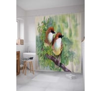 Штора (занавеска) для ванной JoyArty "Птицы на ветке" из сатена, 180х200 см с крючками, sc_66167