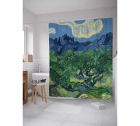 Штора (занавеска) для ванной JoyArty "Оливковые деревья" из сатена, 180х200 см с крючками, sc_6883