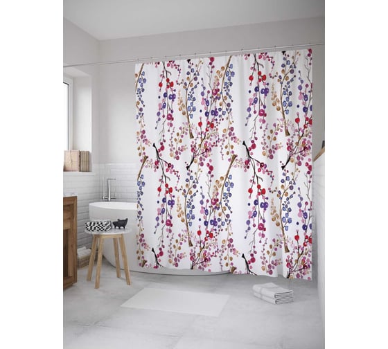 Штора (занавеска) для ванной JoyArty "Лесная находка" из сатена, 180х200 см с крючками, sc_9124 1