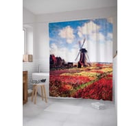 Штора (занавеска) для ванной JoyArty "Поля тюльпанов в Голландии" из сатена, 180х200 см с крючками, sc_6878