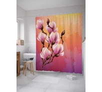 Штора (занавеска) для ванной JoyArty "Цветочная ветка" из сатена, 180х200 см с крючками, sc_68116