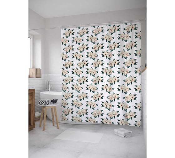 Штора (занавеска) для ванной JoyArty "Цветочные стихи" из сатена, 180х200 см с крючками, sc_8098 1