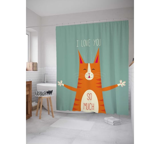 Штора (занавеска) для ванной JoyArty "Любовь без границ" из сатена, 180х200 см с крючками, sc_91995 1