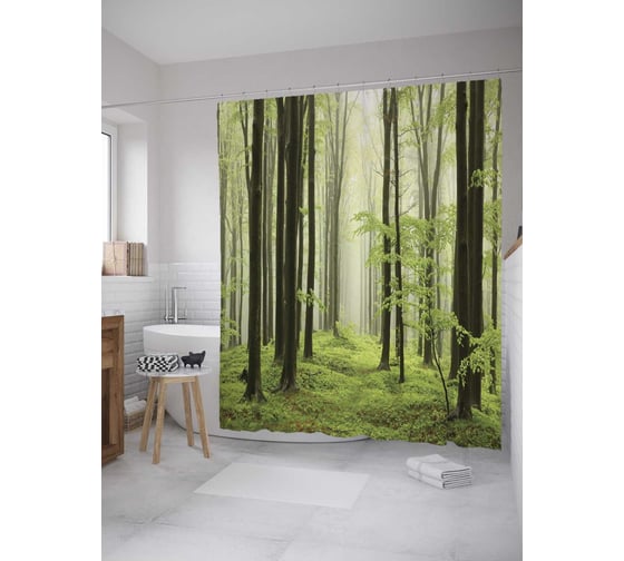Штора (занавеска) для ванной JoyArty "Лесные истории" из сатена, 180х200 см с крючками, sc_9351 1