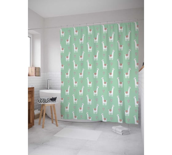 Штора (занавеска) для ванной JoyArty "Милые ламы" из сатена, 180х200 см с крючками, sc_53944 1
