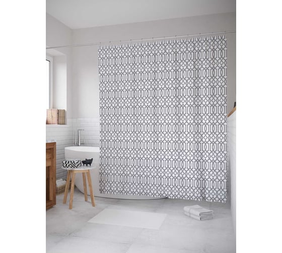 Штора (занавеска) для ванной JoyArty "Серая решетка" из сатена, 180х200 см с крючками, sc_8380 1