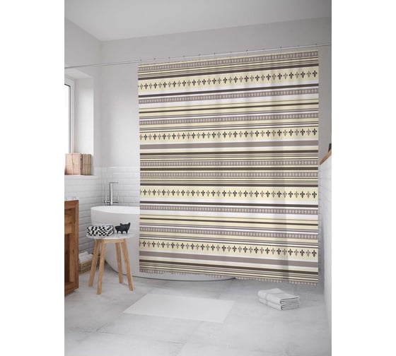 Штора (занавеска) для ванной JoyArty "Орнамент в гармонии" из сатена, 180х200 см с крючками, sc_8387