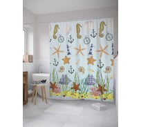 Штора (занавеска) для ванной JoyArty "Море полос" из сатена, 180х200 см с крючками, sc_8125