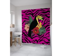 Штора (занавеска) для ванной JoyArty "Тукан и цветы" из сатена, 180х200 см с крючками, sc_61657