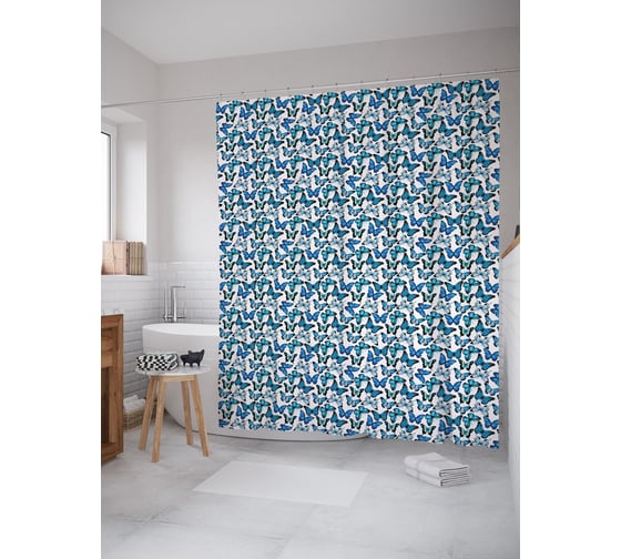 Штора (занавеска) для ванной JoyArty "Порхающие мотыльки" из сатена, 180х200 см с крючками, sc_63433 1