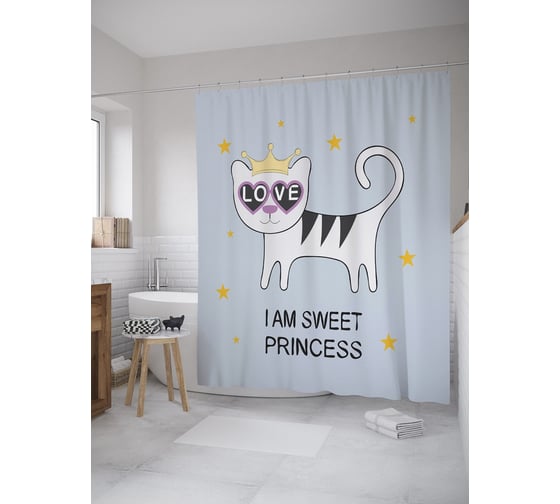 Штора (занавеска) для ванной JoyArty "Я милая принцесса" из сатена, 180х200 см с крючками, sc_62223 1