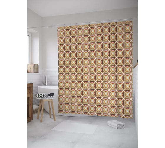 Штора (занавеска) для ванной JoyArty "Лепестковая геометрия" из сатена, 180х200 см с крючками, sc_61921