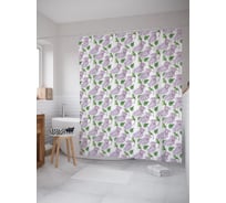 Штора (занавеска) для ванной JoyArty "Ветки сирени" из сатена, 180х200 см с крючками, sc_62745