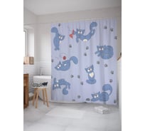 Штора (занавеска) для ванной JoyArty "Кот играет фантиком" из сатена, 180х200 см с крючками, sc_54107