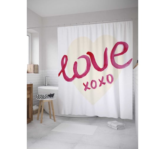 Штора (занавеска) для ванной JoyArty "Любовная переписка" из сатена, 180х200 см с крючками, sc_36426 1