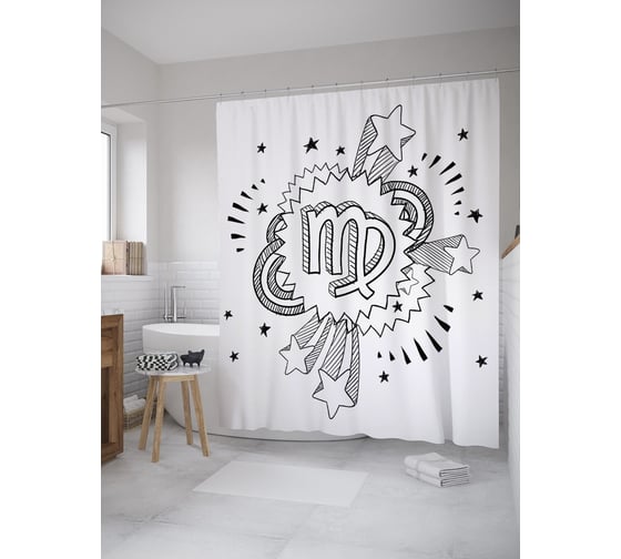 Штора (занавеска) для ванной JoyArty "Знак Дева со звездами" из сатена, 180х200 см с крючками, sc_60198 1