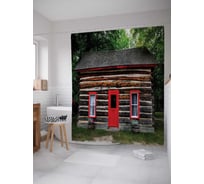 Штора (занавеска) для ванной JoyArty "Дом с красной дверью" из сатена, 180х200 см с крючками, sc_9788