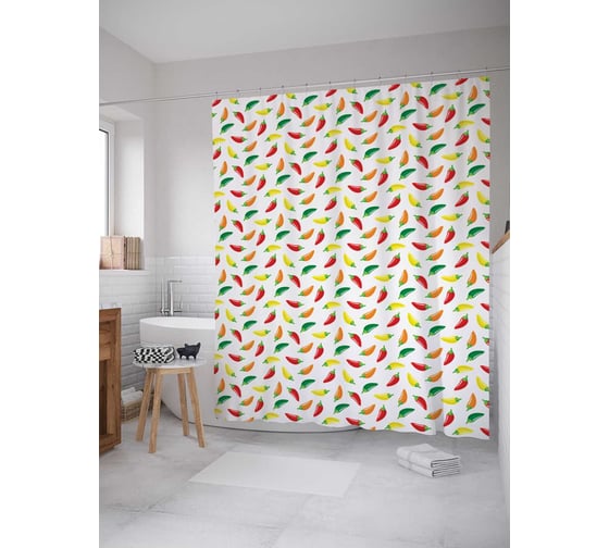 Штора (занавеска) для ванной JoyArty "Жгучий перчик" из сатена, 180х200 см с крючками, sc_71472 1