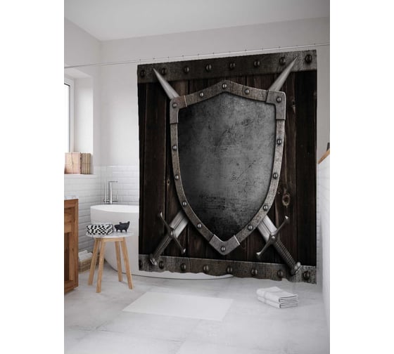 Штора (занавеска) для ванной JoyArty "Средневековый щит" из сатена, 180х200 см с крючками, sc_9485 1