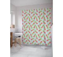 Штора (занавеска) для ванной JoyArty "Тропический ананас" из сатена, 180х200 см с крючками, sc_63157