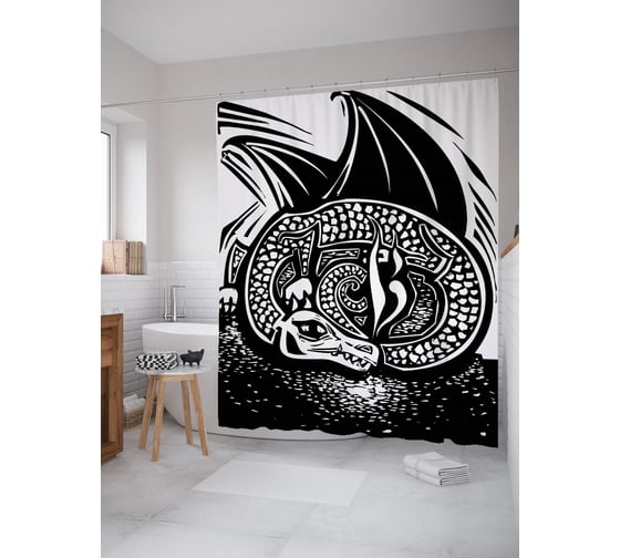 Штора (занавеска) для ванной JoyArty "Дракон отдыхает" из сатена, 180х200 см с крючками, sc_62702 1