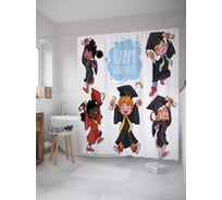 Штора (занавеска) для ванной JoyArty "Выпускники с дипломами" из сатена, 180х200 см с крючками, sc_36249