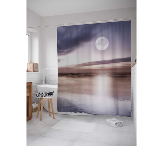 Штора (занавеска) для ванной JoyArty "Лунный взор" из сатена, 180х200 см с крючками, sc_9526 1