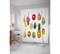 Штора (занавеска) для ванной JoyArty "Улыбчивые фрукты" из сатена, 180х200 см с крючками, sc_62323