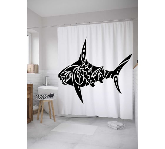 Штора (занавеска) для ванной JoyArty "Узорная акула" из сатена, 180х200 см с крючками, sc_33049 1