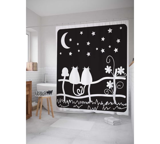 Штора (занавеска) для ванной JoyArty "Ласковый вечер" из сатена, 180х200 см с крючками, sc_6663 1