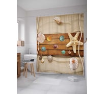 Штора (занавеска) для ванной JoyArty "Деревяная дорожка на песке" из сатена, 180х200 см с крючками, sc_7090