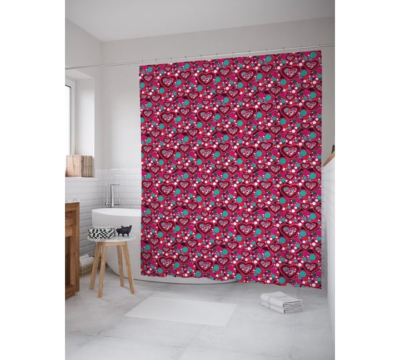 Штора (занавеска) для ванной JoyArty "Сердца в горошек" из сатена, 180х200 см с крючками, sc_54422 1