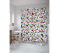 Штора (занавеска) для ванной JoyArty "Польский цветочный орнамент" из сатена, 180х200 см с крючками, sc_60110