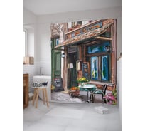 Штора (занавеска) для ванной JoyArty "Французские уличные кофейни" из сатена, 180х200 см с крючками, sc_53139