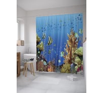 Штора (занавеска) для ванной JoyArty "Рыбы-попугаи" из сатена, 180х200 см с крючками, sc_61339