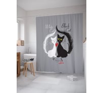 Штора (занавеска) для ванной JoyArty "Коты и обглоданные косточки" из сатена, 180х200 см с крючками, sc_52764